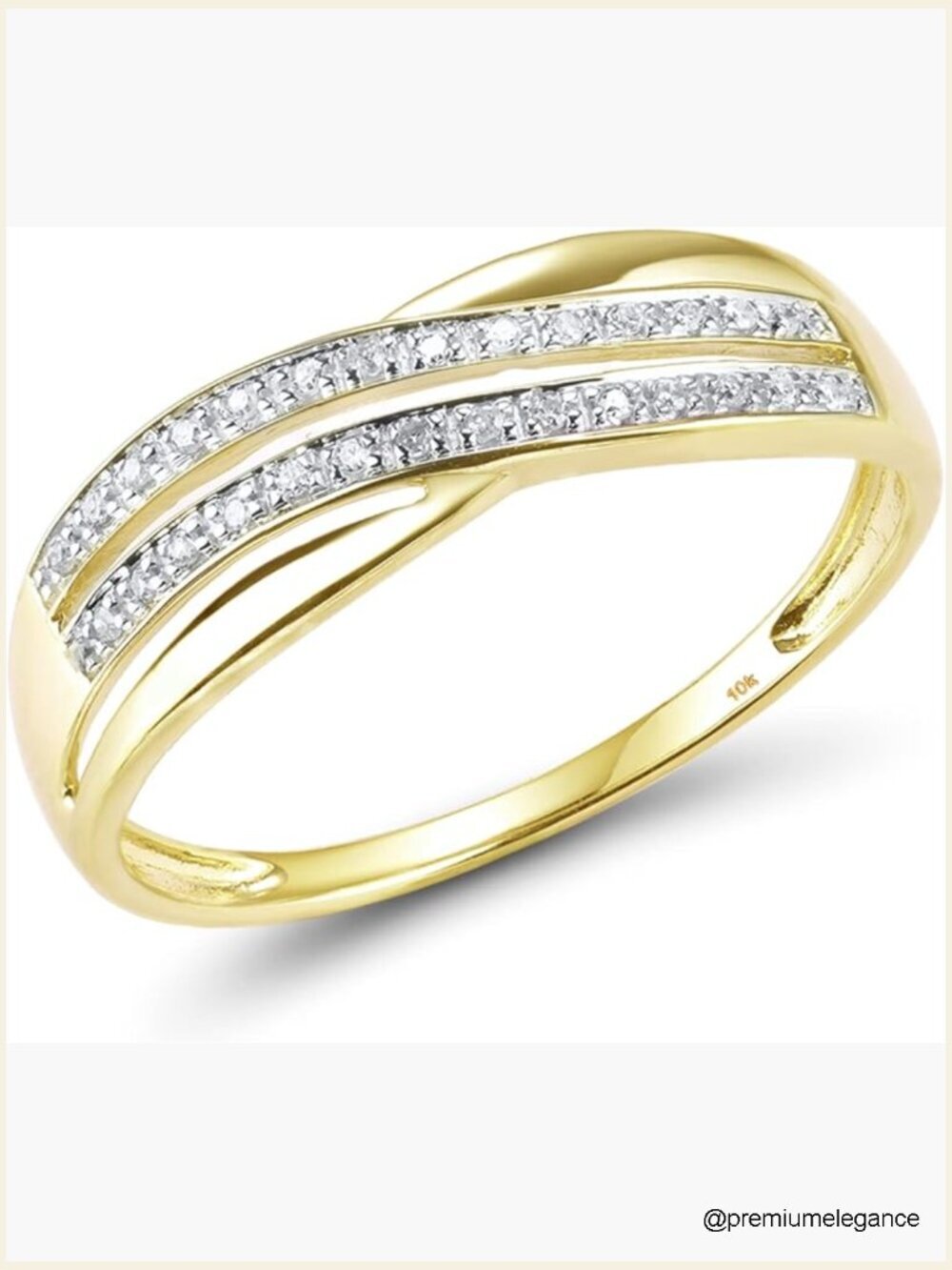 10k Solid Gold Genuine Diamond Dainty Cross Band Ring